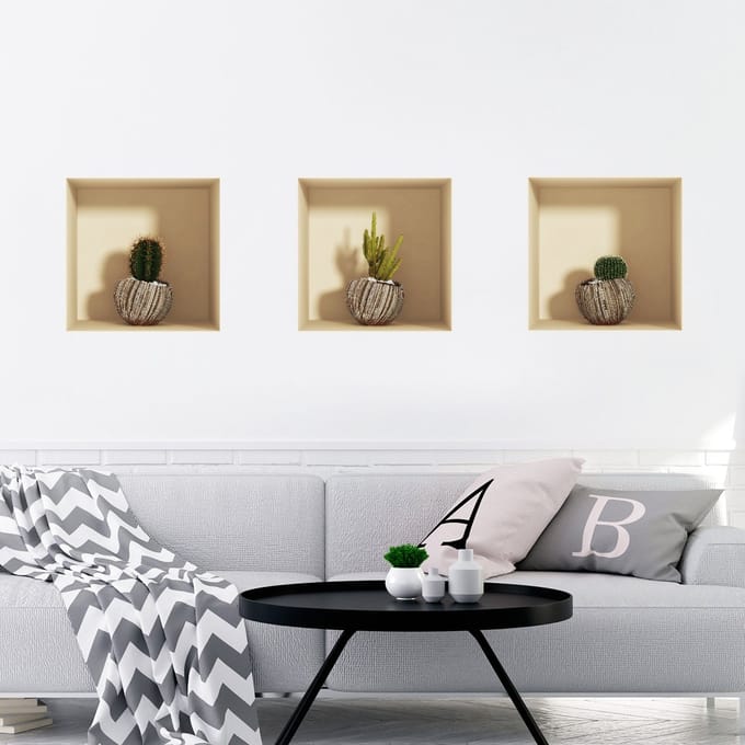 Sticker met 3D-effect van exotische cactussen, 30 x 90 cm