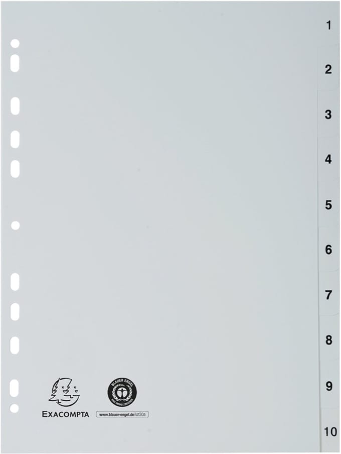 Exacompta Tabbladen met bedrukte tabs in gerecycled PP - 31 tabs - 1 tot 31 - A4 maxi - Grijs - 2931E