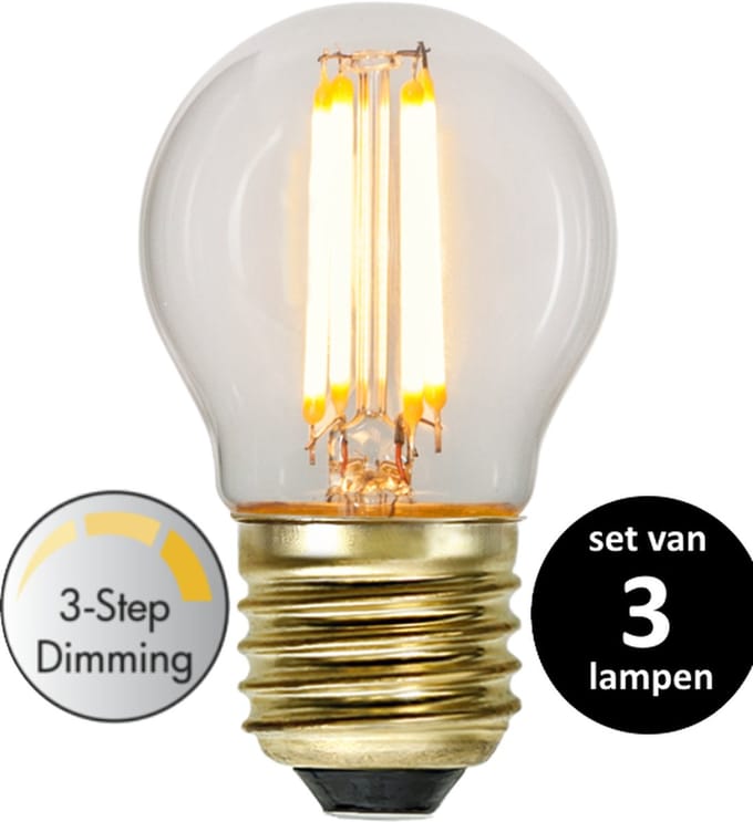 3 standen kogel led lamp - 4W - E27 -2100K - set van 3
