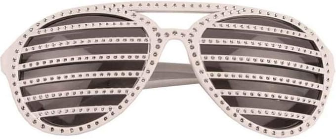Witte Disco Bril " Shuttershade" met dots |Witte Bril lamellen | Party| Disco Bril| Vrijgezellen party