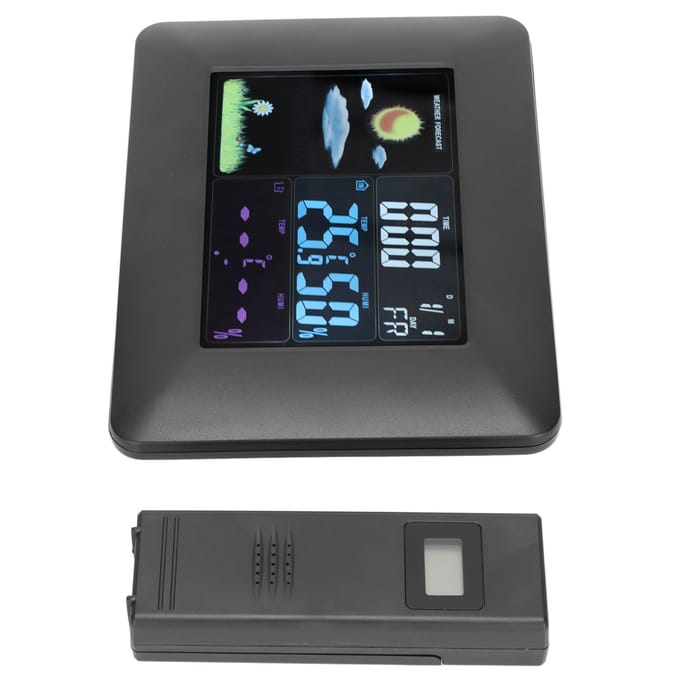 Digitaal Draadloos Weerstation Binnen Buiten Thermometer met Sensor Temperatuur Vochtigheid EU Plug black