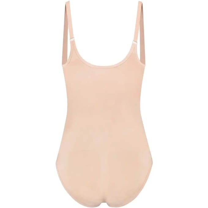 Bye Bra Soft Touch open bust shapewear bodysuit voor dames, corrigerende body shaper met buikcontrole, verstelbare bandjes, naadloze, gladmakende pasvorm, S–XXL (beige, L)