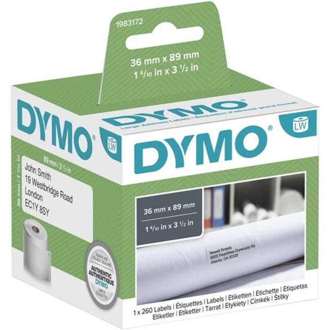DYMO originele grote LabelWriter adreslabels | 36 mm x 89 mm | 260 zelfklevende etiketten | Zwarte afdruk op wit | Geschikt voor de LabelWriter labelprinters