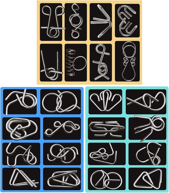 Metaal Draad Puzzel - Denkspellen - Cognitieve Stimulatie - Set van 24 Puzzels - 19 x 14 cm