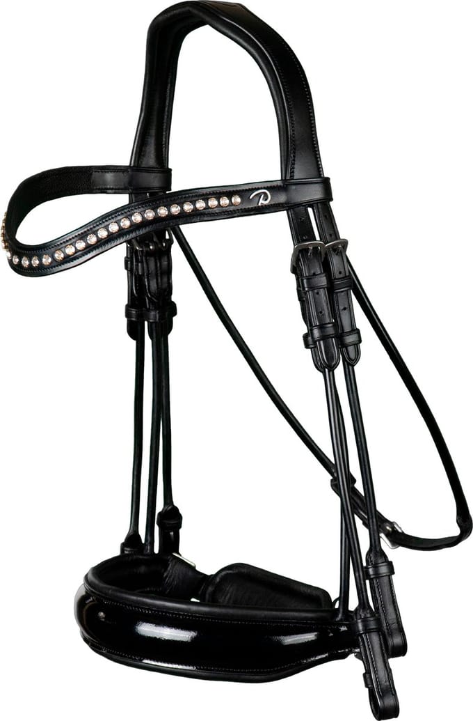 Stang & Trens hoofdstel met lakleer Crank neusriem Zwart Cob
