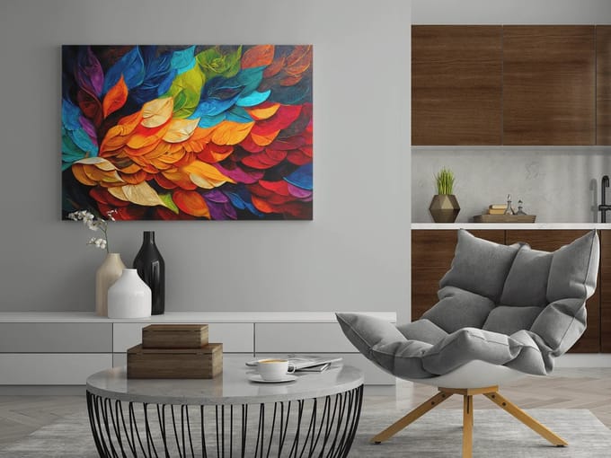 Canvas Schilderij - Abstract - Kleurrijke Bladeren - 120x80x2 cm