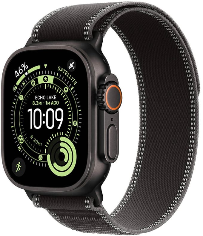 Apple Trail Loop Band voor de Apple Watch | 44/45/46/49 mm - Maat M/L - Charcoal Black / Natural Titanium