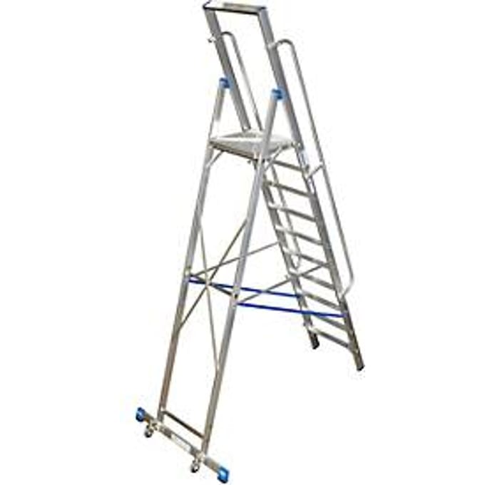 Trapladder, met groot platform, aluminium, met 9 treden