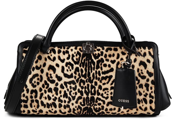 GUESS Leren schoudertas handtas Audrey Girlfriend Satchel Leopard veelkleurig