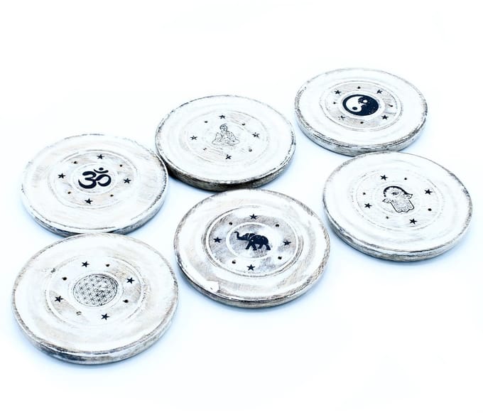 White Washed Incense Holder - Cone and Incense Disc