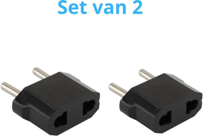 Set van 2 US naar EU adapter - Reis Converter - Zwart