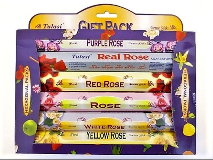 Tulasi - Giftpack Rose - 6 doosjes wierook stokjes - incl. Handleiding