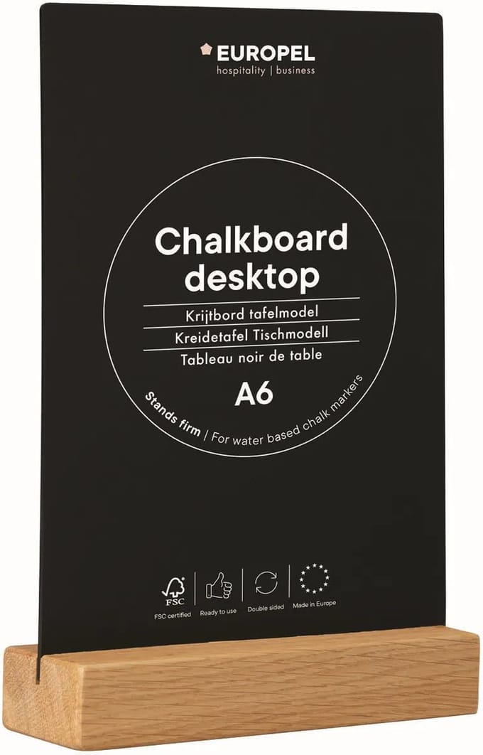 Europel krijtbord staand - tafelmodel – A6 - hout