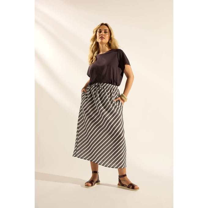 Yours Ivoorwitte Linnenlook Rok Met Streepjes Size 44