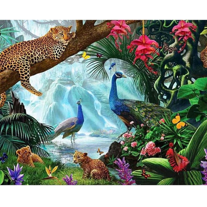 Peinture Diamant 5D DIY Léopard & Paon Point de Croix Broderie Diamant 20X30CM blue