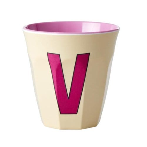 Rice melamine beker medium letter v zacht geel