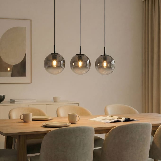 Lucande hanglamp Veloura, 3-lamps, 84 cm, glas, hout