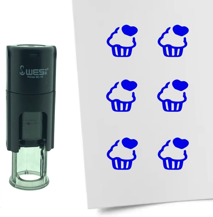CombiCraft Stempel Cupcake 10mm rond - blauwe inkt