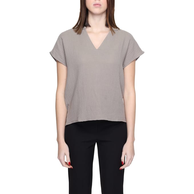 VNeck Blouse Short Sleeve Top Wo - Beige