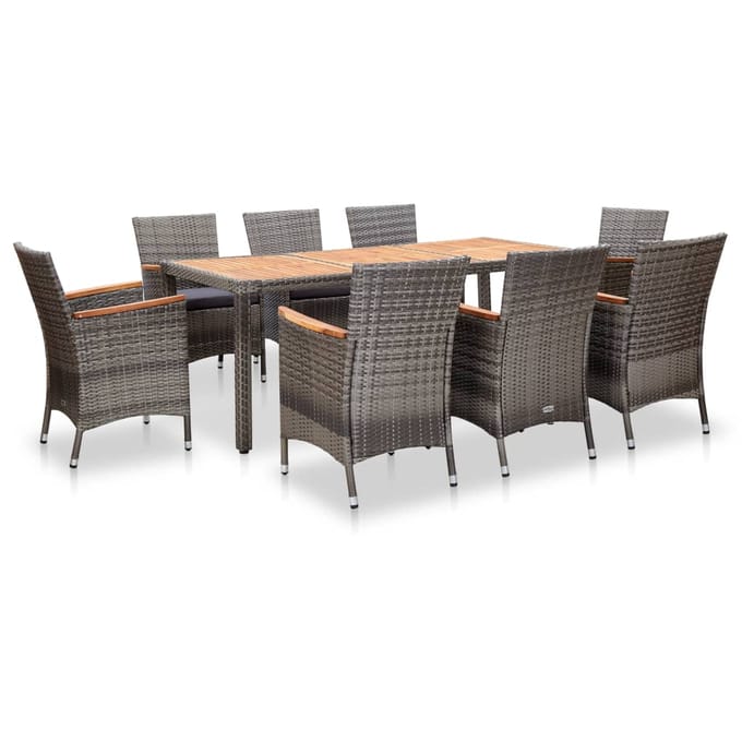 vidaXL - 9-delige - Tuinset - met - kussens - poly - rattan - grijs