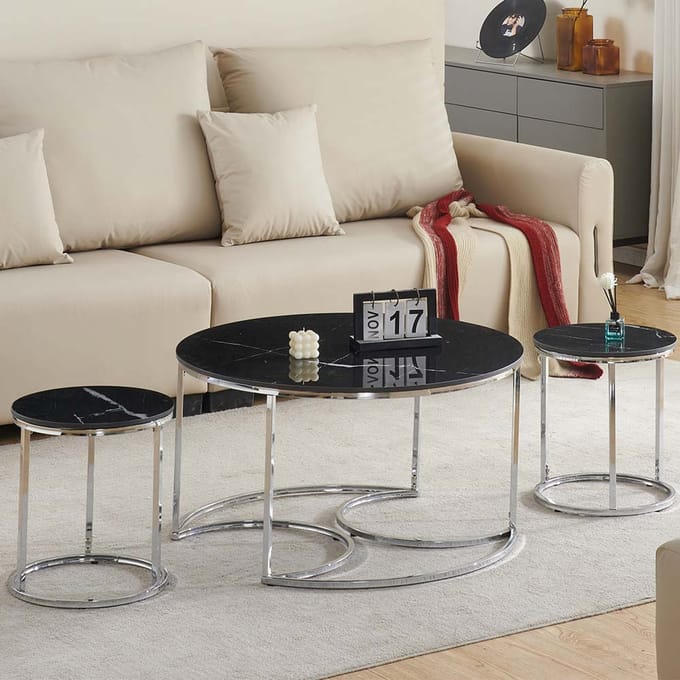 Milton & Oldbrook Salontafel Set Lamego Marmer Zwart - Zilver