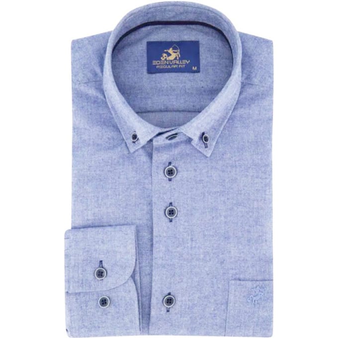 Eden Valley - Lange mouw overhemd - Heren - L - Blauw - Katoen - 515020 Regular fit