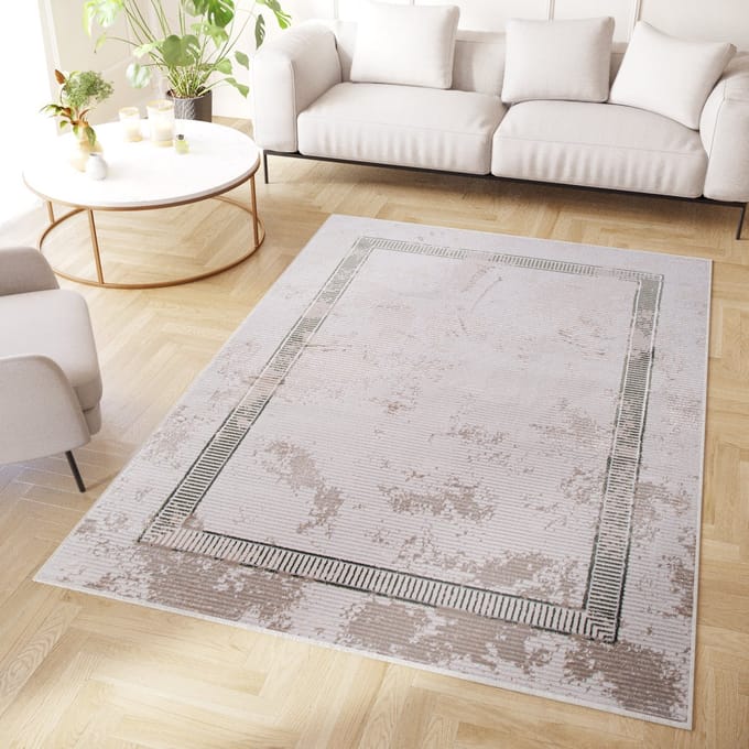 Tapiso Crystal Vloerkleed Grijs Laagpolig Frame Modern Tapijt Maat- 140x200