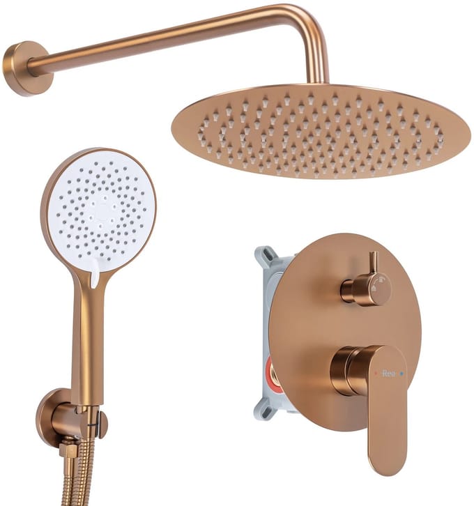 Rea - Inbouw Regendoucheset Drop Brush Copper + Box - 25 x 25 x 100 cm