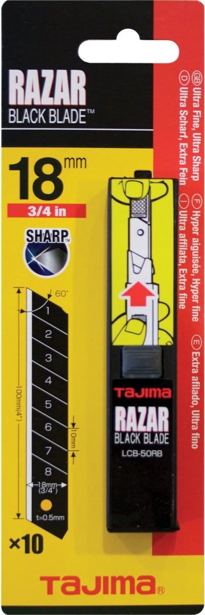TAJIMA - Afbreekmessen - 18mm x 0,5mm - RAZAR BLACK BLADE - 10 stuks