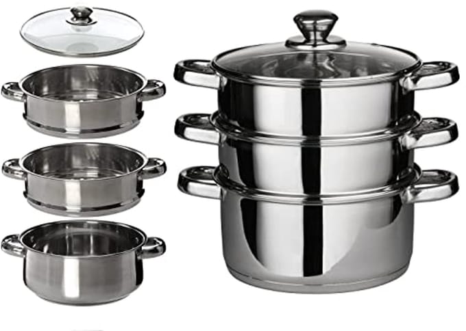 Stoomboot Set Met Glazen Deksel - 3 Tier Kookgerei 22CM