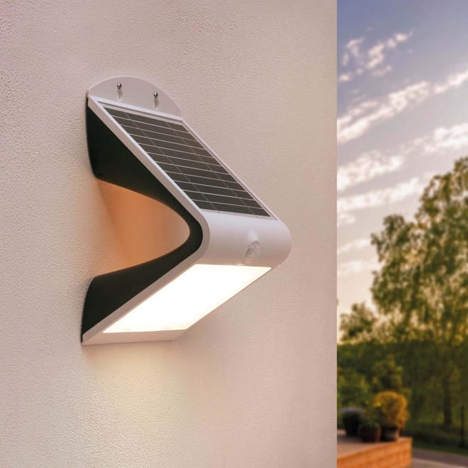 Ledvion - Solar LED Wandlamp - 4W - 3000K - IP65 - Wit - 220L