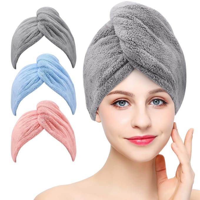 Bonnet de douche en microfibre corail absorbant l'eau, séchage rapide, serviette pour cheveux secs, blanc, 70 x 25 cm gray