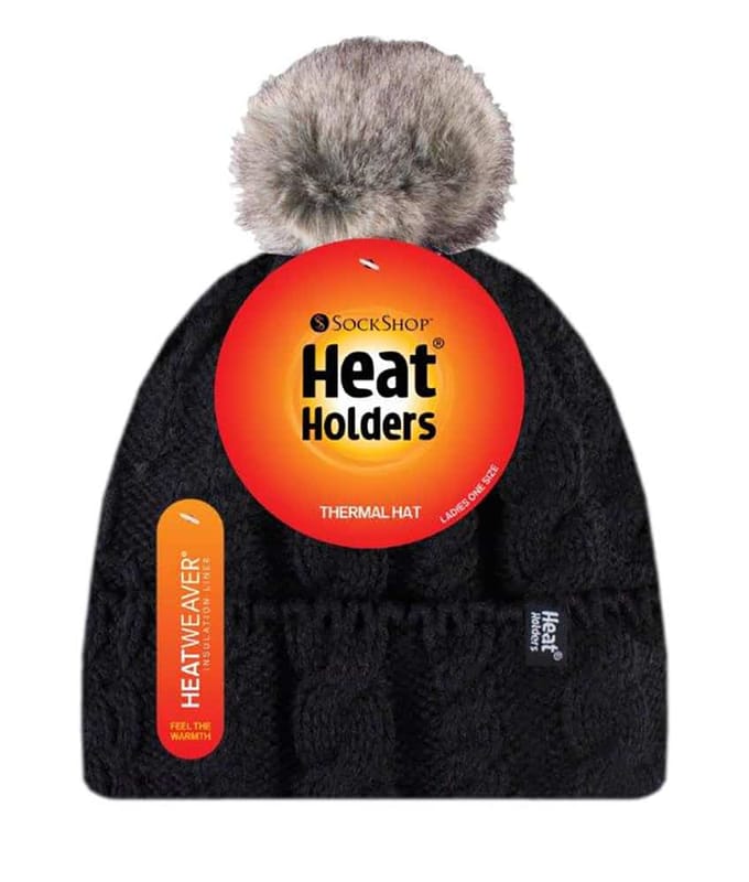 Heat Holders - Thermische pomponhoed voor dames - Zwart