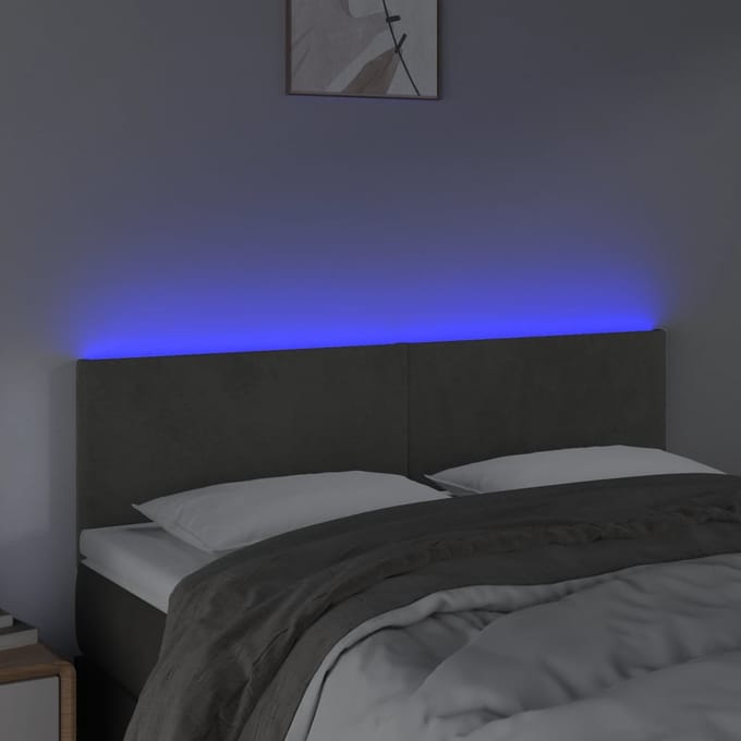 vidaXL - Hoofdbord - LED - 144x5x78/88 - cm - fluweel - donkergrijs