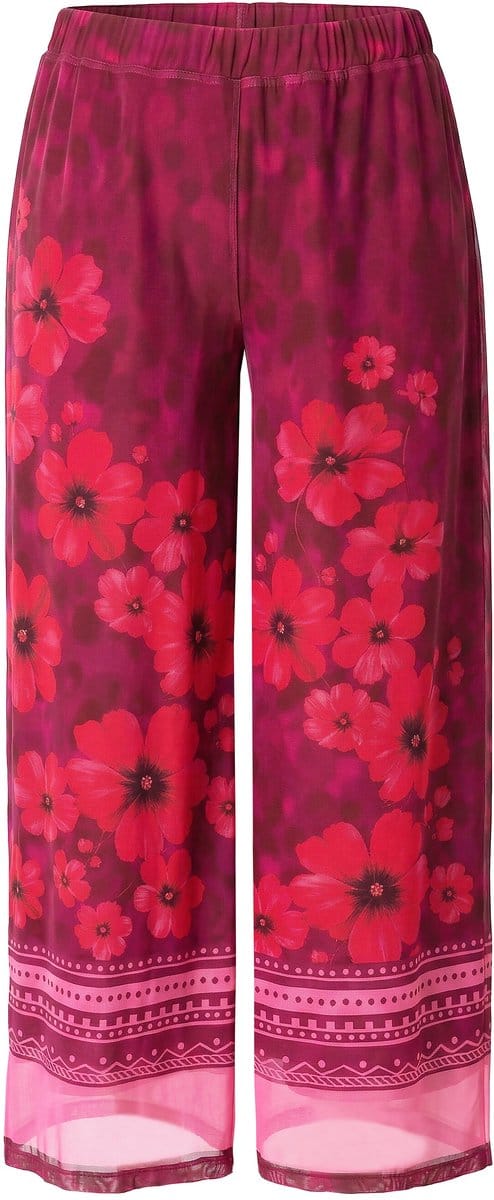 MIAMODA - Dames - Mesh culotte rechte pijp bloemmotief elastische tailleband - Donker wijnrood - Maat 60
