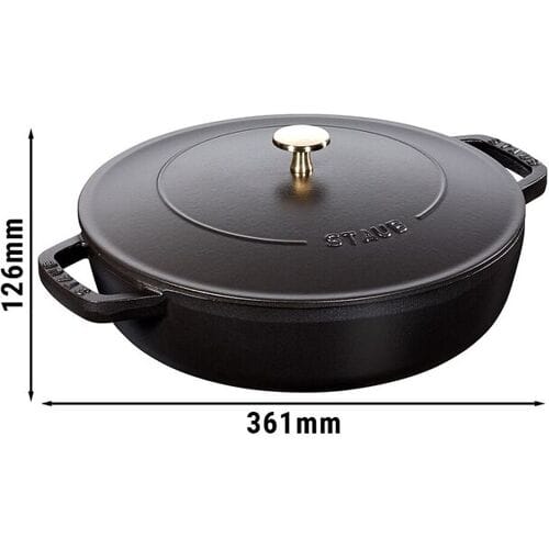 STAUB BRAISERS - Sauteerpan met Chistera Drop Structure - 280mm - Gietijzer - Zwart