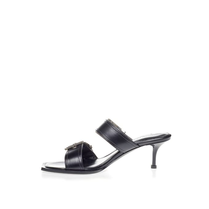 Alexander McQueen Zwarte Leren Stiletto Hakken Sandalen