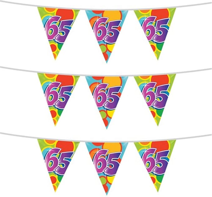 Haza Vlaggetjes 65 jaar - leeftijd verjaardag - 3x stuks - plastic 10m