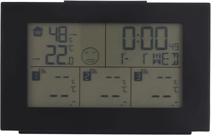 Digitale Weerklok - Weerstation Buitensensor - Temperatuur Vochtigheid - Drie Zenders Inbegrepen - 9.7x15.2x4.5 cm