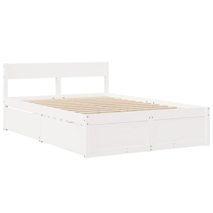 vidaXL - Bedframe - zonder - matras - massief - grenenhout - wit - 135x190 - cm