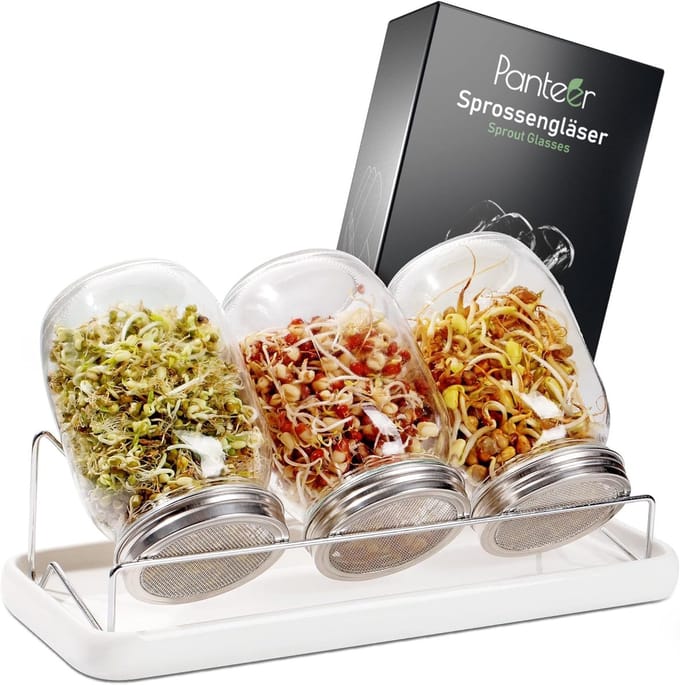 Kiemglas Set 940ml met RVS Deksel - Perfect voor Kiemen en Groenten