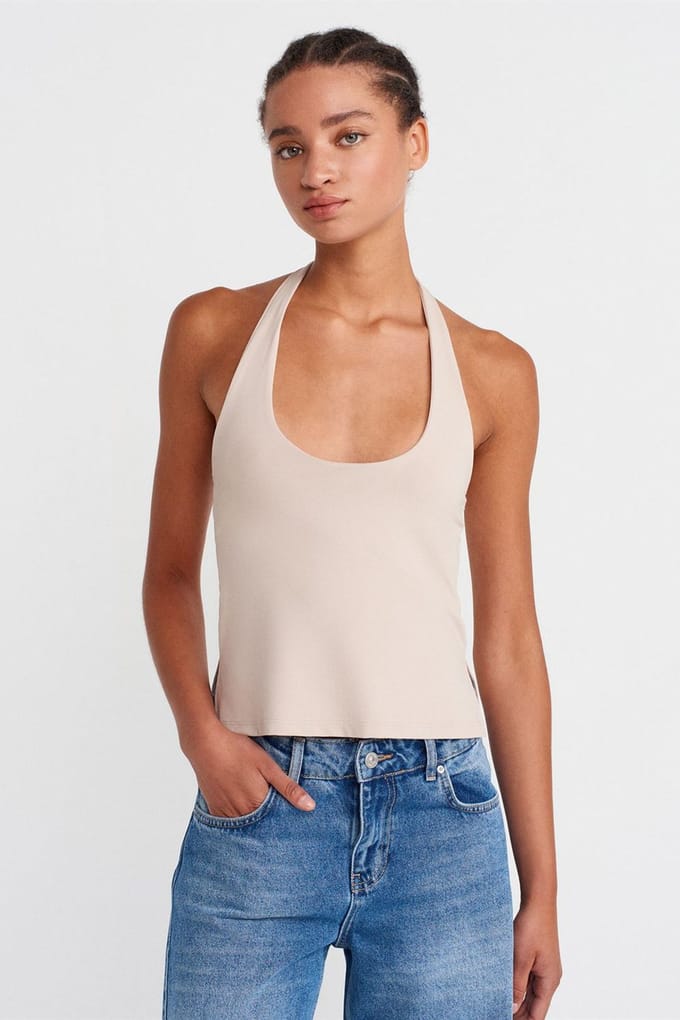 Dames Slim Fit Halterneck Cut-Out Top