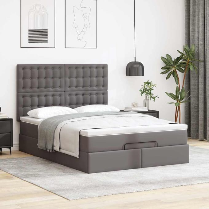 vidaXL - Ottoman - bed - met - matras - 140x190cm - kunstleer - grijs