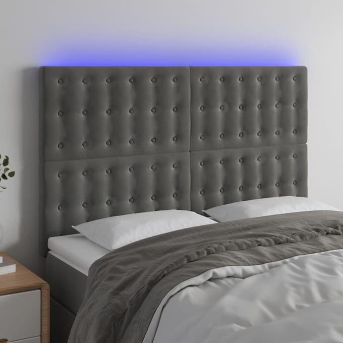 vidaXL - Hoofdbord - LED - 144x5x118/128 - cm - fluweel - donkergrijs