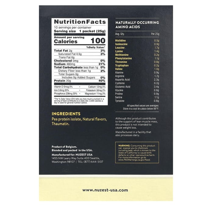 Nuzest, Clean Lean Protein, Vanille Douce, 10 Sachets, 0,9 oz (25 grammes) par paquet