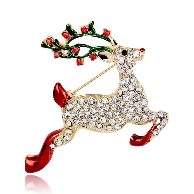 Broches en émail en forme de cerf, jolies broches en strass, idéales pour les cadeaux de Noël et du Nouvel An. beige