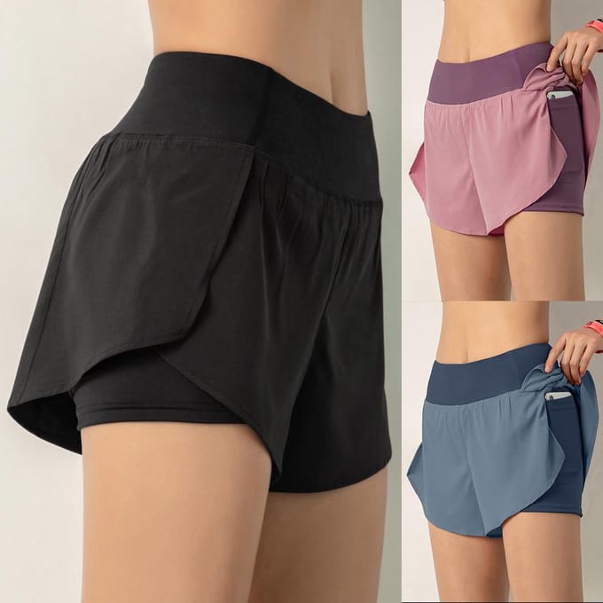 Hardloopshorts voor dames 2-in-1 met zak, brede tailleband, dekkingslaag, compressievoering, loungen M roze