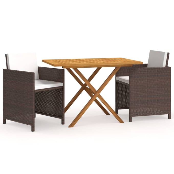 vidaXL - 3-delige - Tuinset - met - kussens - poly - rattan - bruin