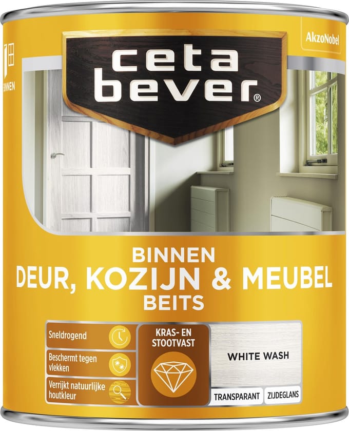Cetabever - Binnenbeits Deur, Kozijn & Meubel Transparant Zijdeglans - White Wash - 750 Ml