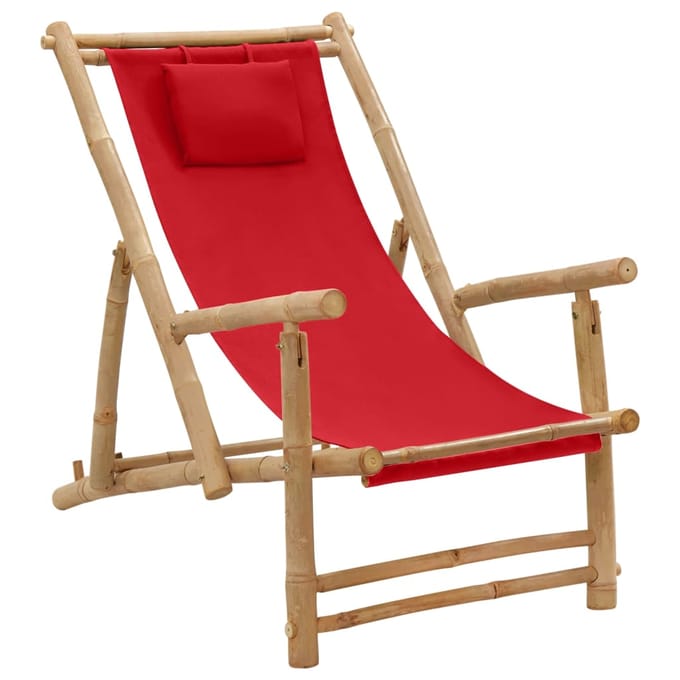 vidaXL - Terrasstoel - bamboe - en - canvas - rood